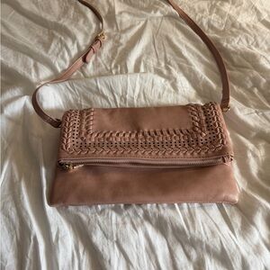 Moda Luxe champagne Leather Clutch with Strap